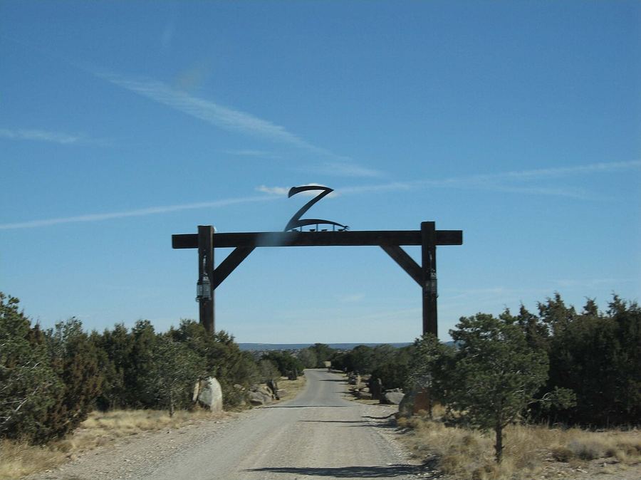 The gate of Zorro Ranch, Epstein's New Mexico property, shown as an exhibit at Ghislaine Maxwell's trial.
