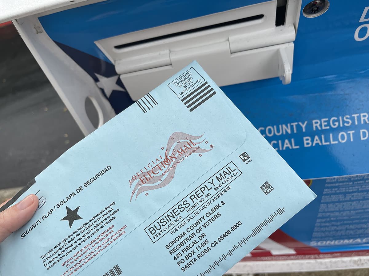 A ballot and ballot box in Sonoma, California, in November 2022.